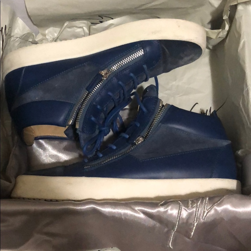 Zanotti Guisseppe blue high top sneakers w/ duster